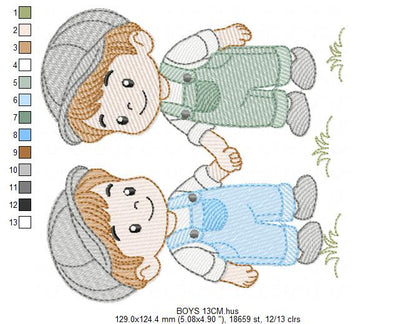 Baby boy brothers embroidery design - Toddlers machine embroidery pattern - kid embroidery file - Digital Download