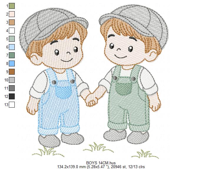 Baby boy brothers embroidery design - Toddlers machine embroidery pattern - kid embroidery file - Digital Download
