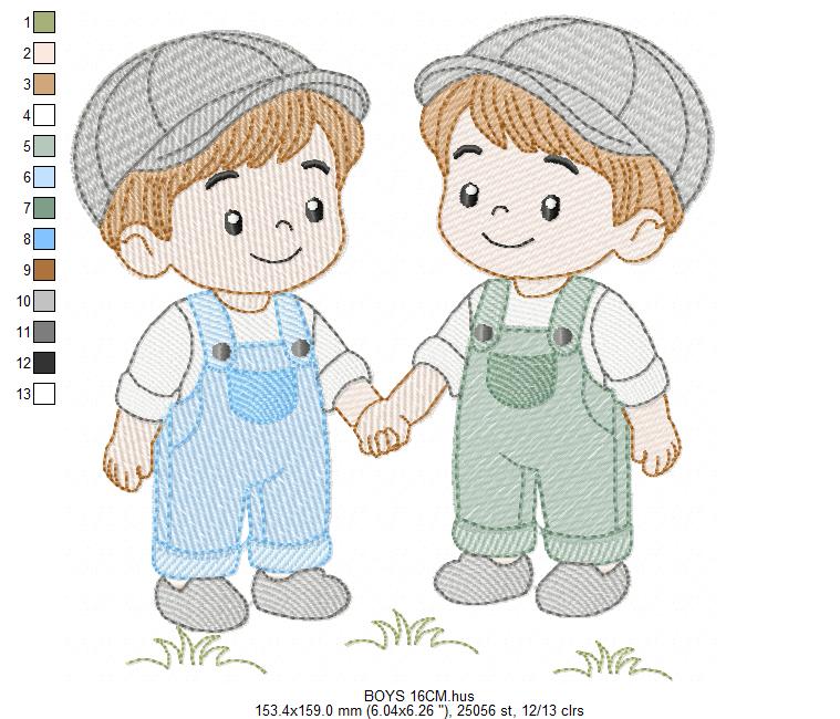 Baby boy brothers embroidery design - Toddlers machine embroidery pattern - kid embroidery file - Digital Download
