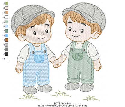 Baby boy brothers embroidery design - Toddlers machine embroidery pattern - kid embroidery file - Digital Download