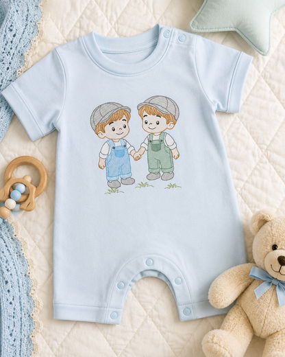 Baby boy brothers embroidery design - Toddlers machine embroidery pattern - kid embroidery file - Digital Download