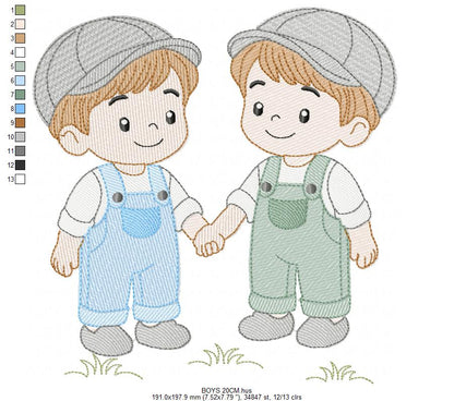 Baby boy brothers embroidery design - Toddlers machine embroidery pattern - kid embroidery file - Digital Download