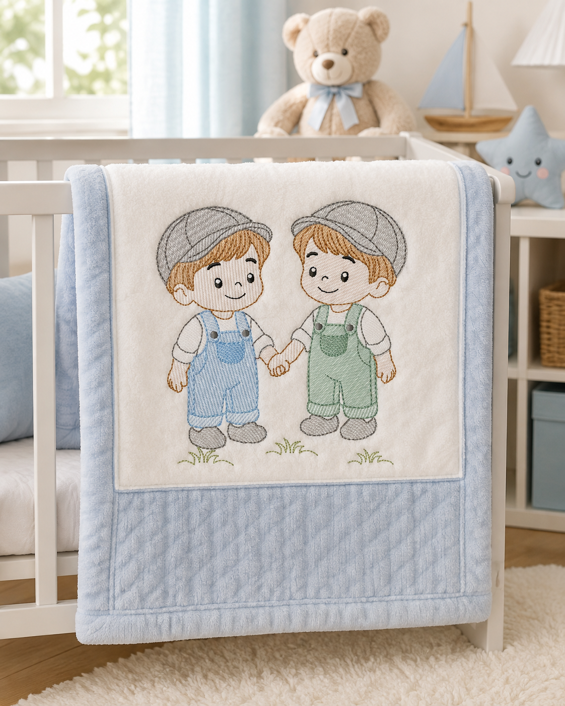 Baby boy brothers embroidery design - Toddlers machine embroidery pattern - kid embroidery file - Digital Download