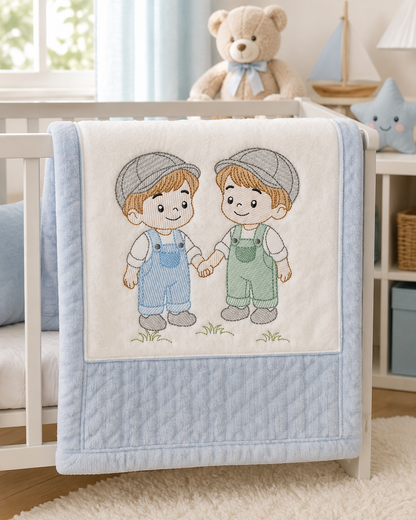 Baby boy brothers embroidery design - Toddlers machine embroidery pattern - kid embroidery file - Digital Download