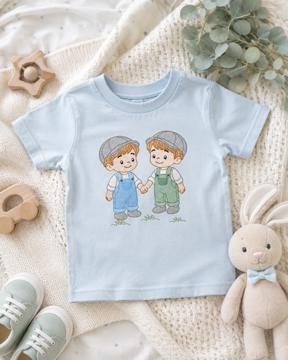 Baby boy brothers embroidery design - Toddlers machine embroidery pattern - kid embroidery file - Digital Download