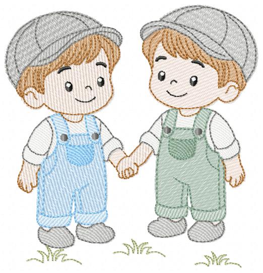 Baby boy brothers embroidery design - Toddlers machine embroidery pattern - kid embroidery file - Digital Download