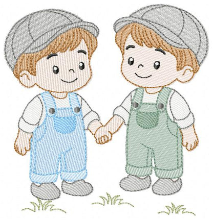 Baby boy brothers embroidery design - Toddlers machine embroidery pattern - kid embroidery file - Digital Download