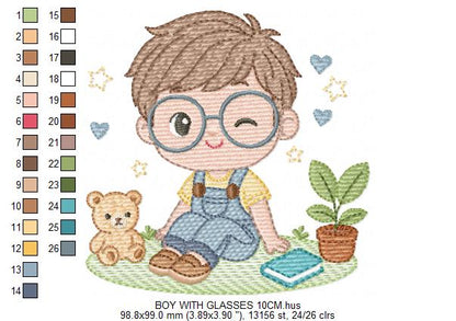 Girl with glasses embroidery designs - Teenager embroidery design machine embroidery pattern - Girl with wavy hair embroidery file download (Copy) Marcia Embroidery