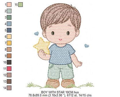 Baby Boy with star embroidery design - Children machine embroidery pattern - Kid Toy file - Instant digital download pes jef dst