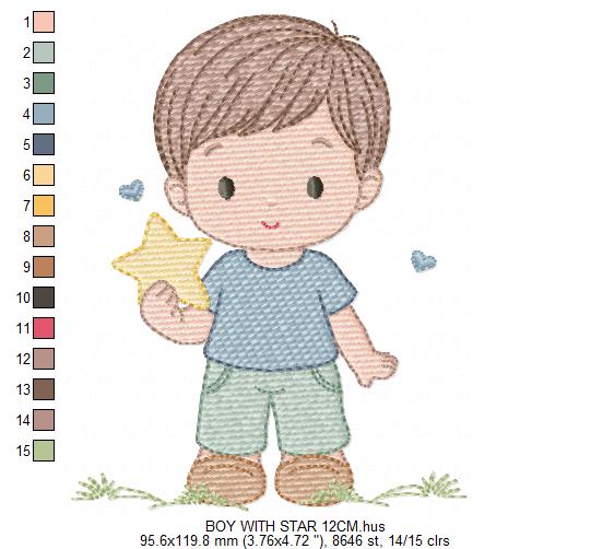 Baby Boy with star embroidery design - Children machine embroidery pattern - Kid Toy file - Instant digital download pes jef dst