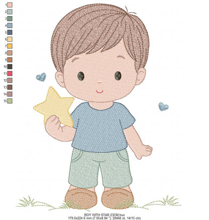 Baby Boy with star embroidery design - Children machine embroidery pattern - Kid Toy file - Instant digital download pes jef dst