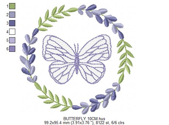 Butterfly embroidery design - Delicate butterfly with laurel frame machine embroidery pattern - Baby Girl file - Instant digital download pes jef dst