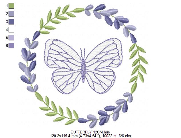 Butterfly embroidery design - Delicate butterfly with laurel frame machine embroidery pattern - Baby Girl file - Instant digital download pes jef dst