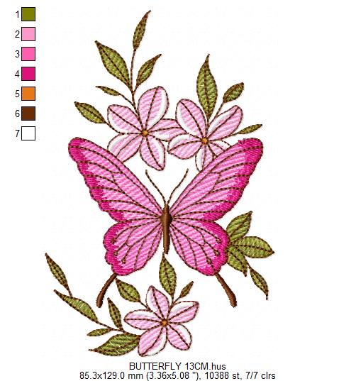 Butterfly embroidery design - Delicate butterfly with flowers machine embroidery pattern - Baby Girl file - Instant digital download pes (Copy) Marcia Embroidery