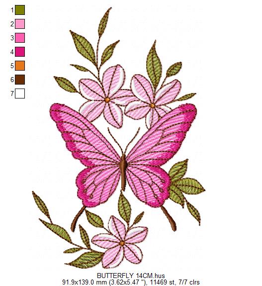 Butterfly embroidery design - Delicate butterfly with flowers machine embroidery pattern - Baby Girl file - Instant digital download pes (Copy) Marcia Embroidery