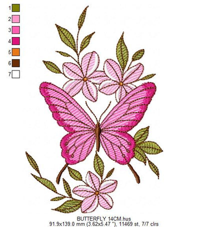 Butterfly embroidery design - Delicate butterfly with flowers machine embroidery pattern - Baby Girl file - Instant digital download pes (Copy) Marcia Embroidery