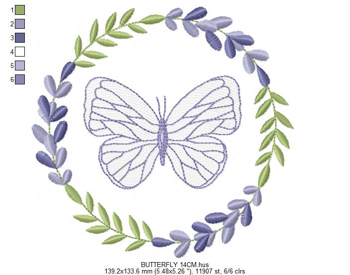 Butterfly embroidery design - Delicate butterfly with laurel frame machine embroidery pattern - Baby Girl file - Instant digital download pes jef dst