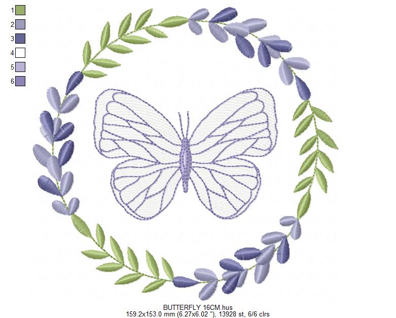 Butterfly embroidery design - Delicate butterfly with laurel frame machine embroidery pattern - Baby Girl file - Instant digital download pes jef dst