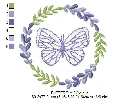 Butterfly embroidery design - Delicate butterfly with laurel frame machine embroidery pattern - Baby Girl file - Instant digital download pes jef dst