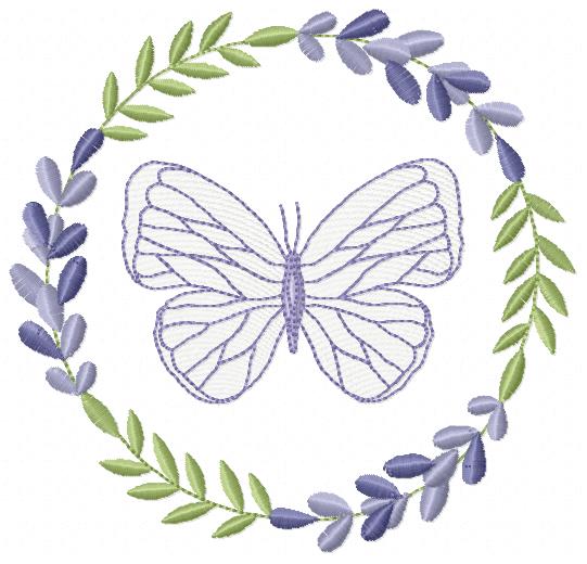 Butterfly embroidery design - Delicate butterfly with laurel frame machine embroidery pattern - Baby Girl file - Instant digital download pes jef dst