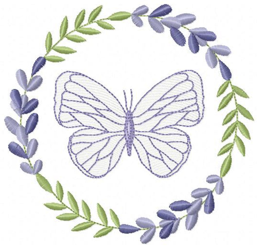 Butterfly embroidery design - Delicate butterfly with laurel frame machine embroidery pattern - Baby Girl file - Instant digital download pes jef dst Marcia Embroidery