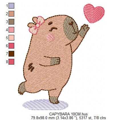Capybara embroidery designs - Water river animal machine embroidery pattern - Baby boy big guinea pig with bow tie file - Instant download (Copy) Marcia Embroidery