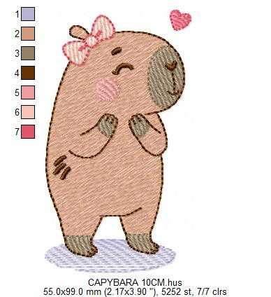 Capybara embroidery designs - Water river animal machine embroidery pattern - Baby boy big guinea pig with bow tie file - Instant download (Copy) Marcia Embroidery