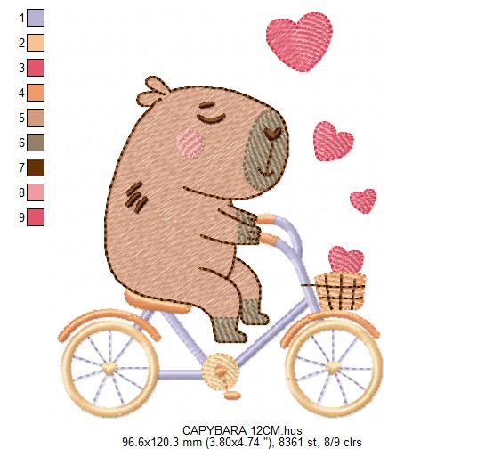 Capybara embroidery design - Water river animal machine embroidery pattern - Baby boy big guinea pig with bow tie file - Instant download pes jef dst hus
