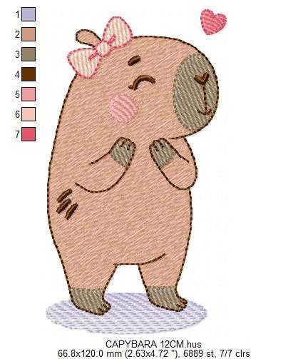 Capybara embroidery designs - Water river animal machine embroidery pattern - Baby boy big guinea pig with bow tie file - Instant download (Copy) Marcia Embroidery