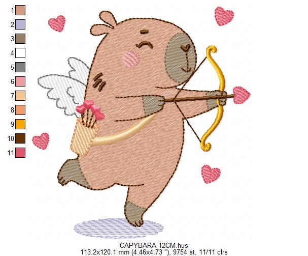 Capybara embroidery designs - Water river animal machine embroidery pattern - Baby boy and girl big guinea pig with bow tie file - Instant download pes jef dst hus