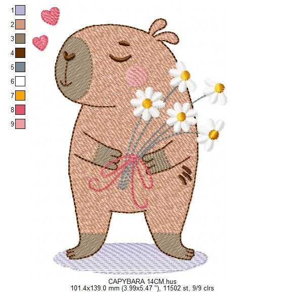 Capybara embroidery designs - Water river animal machine embroidery pattern - Baby boy big guinea pig with bow tie file - Instant download (Copy) Marcia Embroidery