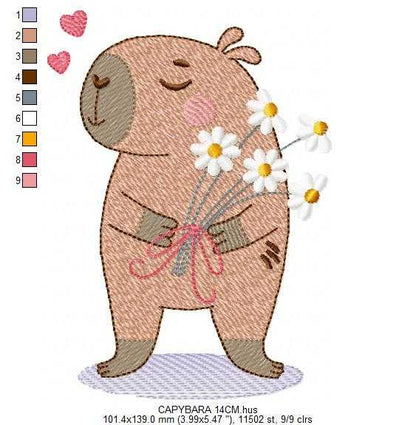 Capybara embroidery designs - Water river animal machine embroidery pattern - Baby boy big guinea pig with bow tie file - Instant download (Copy) Marcia Embroidery