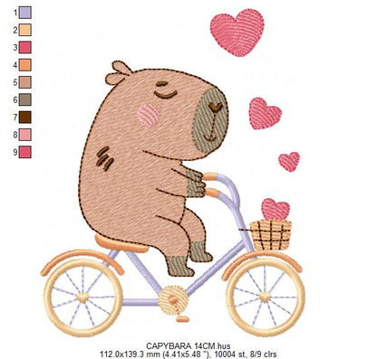 Capybara embroidery design - Water river animal machine embroidery pattern - Baby boy big guinea pig with bow tie file - Instant download pes jef dst hus