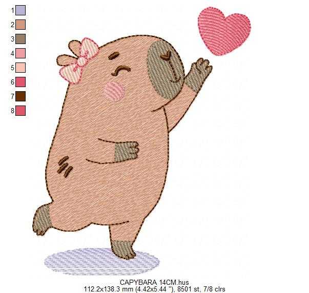 Capybara embroidery designs - Water river animal machine embroidery pattern - Baby boy big guinea pig with bow tie file - Instant download (Copy) Marcia Embroidery