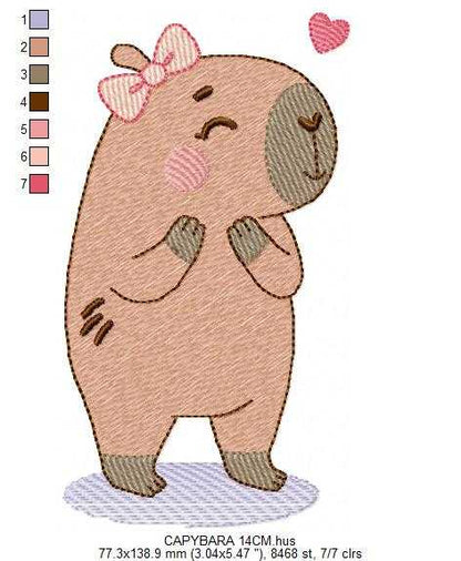 Capybara embroidery designs - Water river animal machine embroidery pattern - Baby boy big guinea pig with bow tie file - Instant download (Copy) Marcia Embroidery