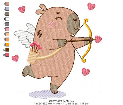 Capybara embroidery designs - Water river animal machine embroidery pattern - Baby boy and girl big guinea pig with bow tie file - Instant download pes jef dst hus