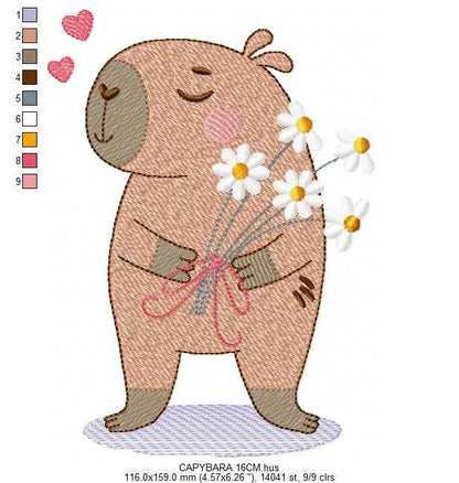 Capybara embroidery designs - Water river animal machine embroidery pattern - Baby boy big guinea pig with bow tie file - Instant download (Copy) Marcia Embroidery
