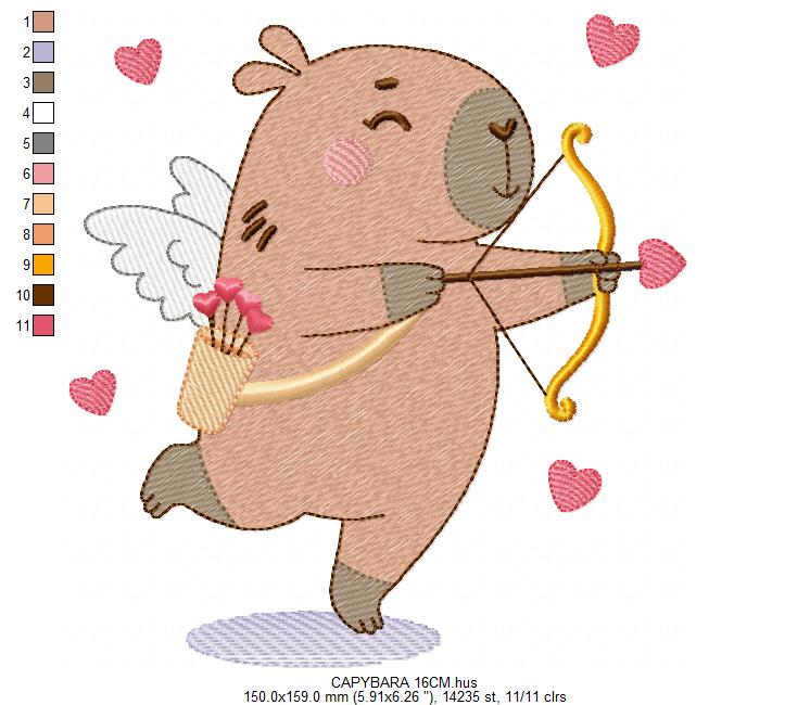 Capybara embroidery designs - Water river animal machine embroidery pattern - Baby boy and girl big guinea pig with bow tie file - Instant download pes jef dst hus