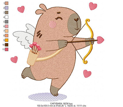 Capybara embroidery designs - Water river animal machine embroidery pattern - Baby boy and girl big guinea pig with bow tie file - Instant download pes jef dst hus