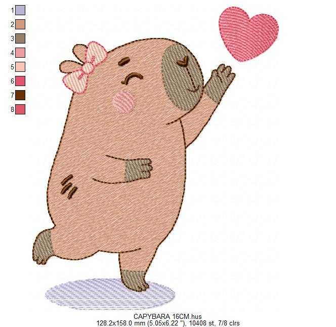 Capybara embroidery designs - Water river animal machine embroidery pattern - Baby boy big guinea pig with bow tie file - Instant download (Copy) Marcia Embroidery