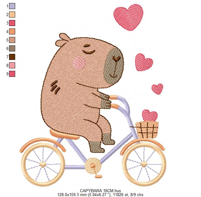 Capybara embroidery design - Water river animal machine embroidery pattern - Baby boy big guinea pig with bow tie file - Instant download pes jef dst hus