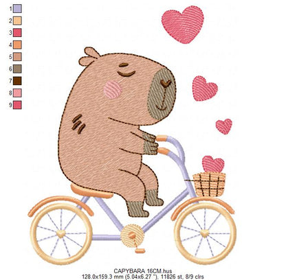 Capybara embroidery design - Water river animal machine embroidery pattern - Baby boy big guinea pig with bow tie file - Instant download pes jef dst hus