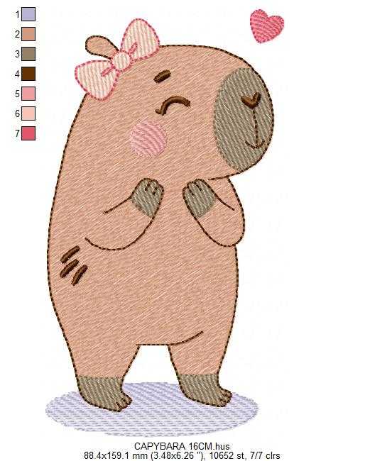 Capybara embroidery designs - Water river animal machine embroidery pattern - Baby boy big guinea pig with bow tie file - Instant download (Copy) Marcia Embroidery
