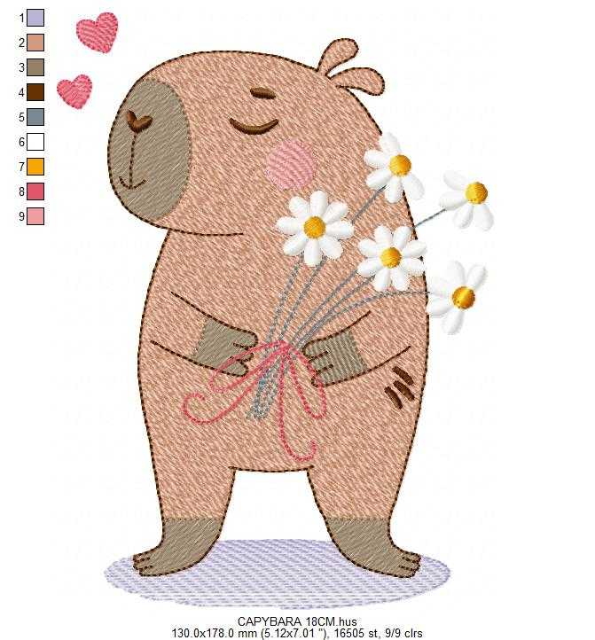 Capybara embroidery designs - Water river animal machine embroidery pattern - Baby boy big guinea pig with bow tie file - Instant download (Copy) Marcia Embroidery