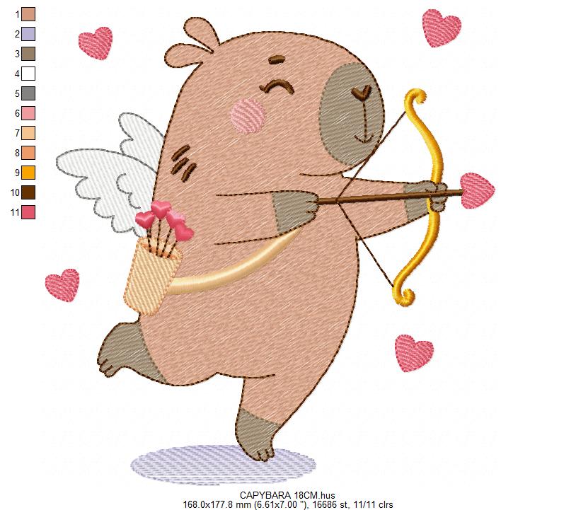 Capybara embroidery designs - Water river animal machine embroidery pattern - Baby boy and girl big guinea pig with bow tie file - Instant download pes jef dst hus