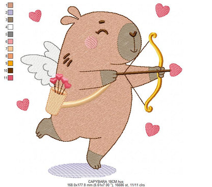 Capybara embroidery designs - Water river animal machine embroidery pattern - Baby boy and girl big guinea pig with bow tie file - Instant download pes jef dst hus
