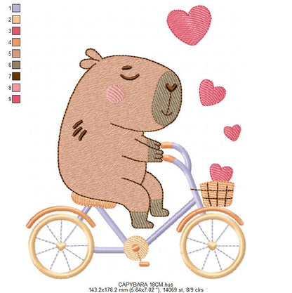 Capybara embroidery design - Water river animal machine embroidery pattern - Baby boy big guinea pig with bow tie file - Instant download pes jef dst hus