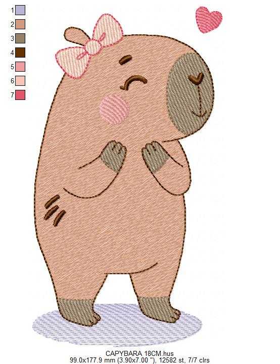 Capybara embroidery designs - Water river animal machine embroidery pattern - Baby boy big guinea pig with bow tie file - Instant download (Copy) Marcia Embroidery