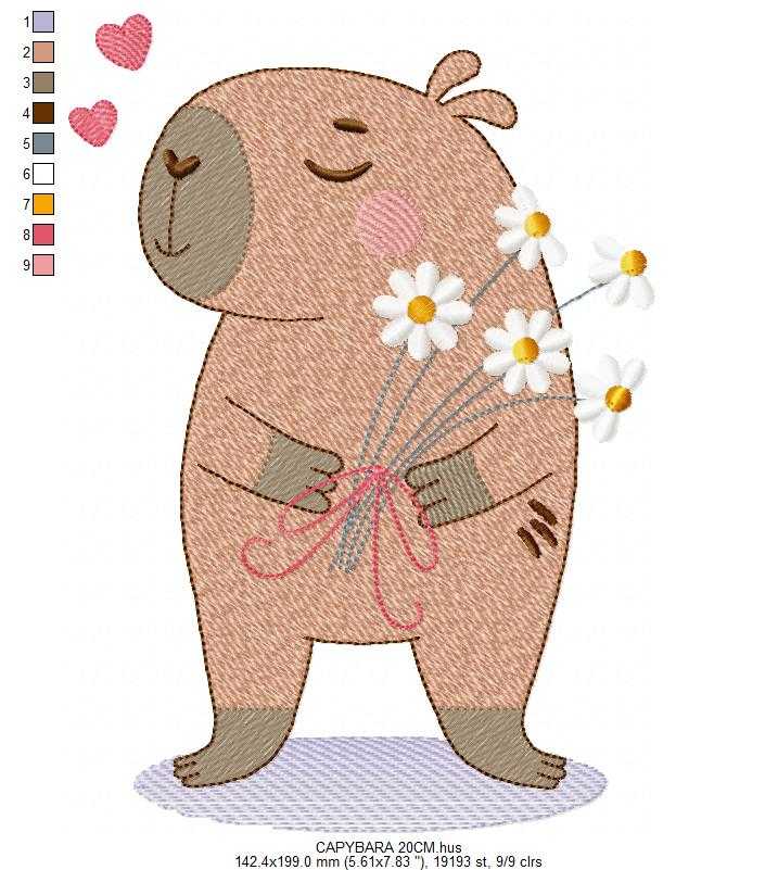 Capybara embroidery designs - Water river animal machine embroidery pattern - Baby boy big guinea pig with bow tie file - Instant download (Copy) Marcia Embroidery