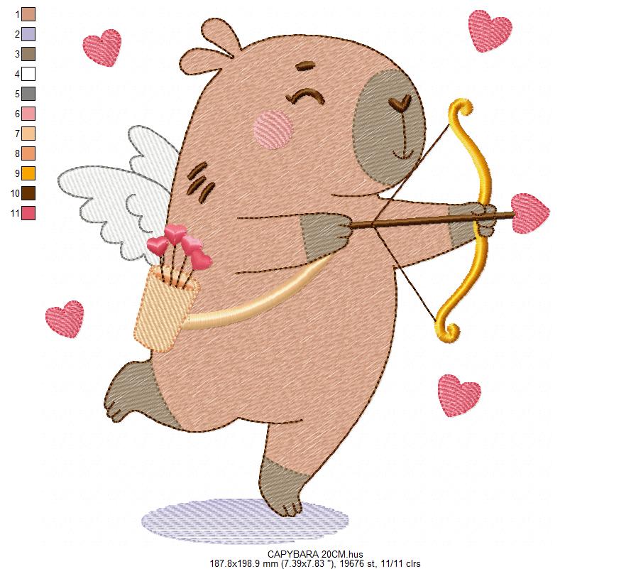 Capybara embroidery designs - Water river animal machine embroidery pattern - Baby boy and girl big guinea pig with bow tie file - Instant download pes jef dst hus